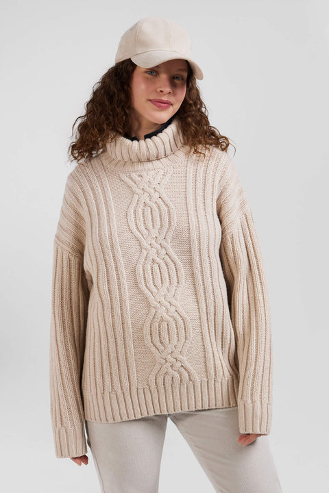 Oversize ivory wool blend high neck jumper with bow effect - Image 3