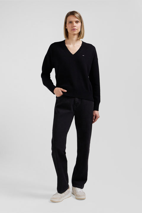 Relax black wool and cotton V-neck jumper - Image 1