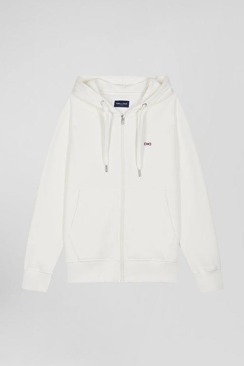 Regular ecru zipped brushed cotton fleece hoodie - Image 2