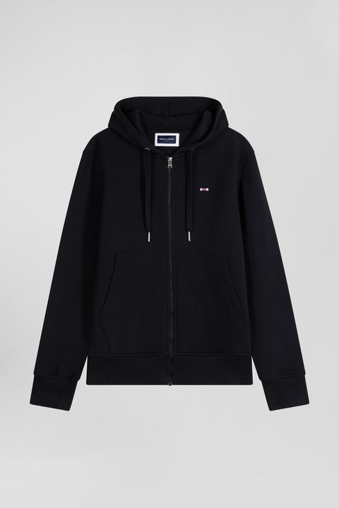 Regular black zipped brushed cotton fleece hoodie - Image 2