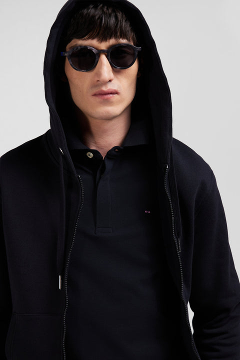 Regular black zipped brushed cotton fleece hoodie - Image 3