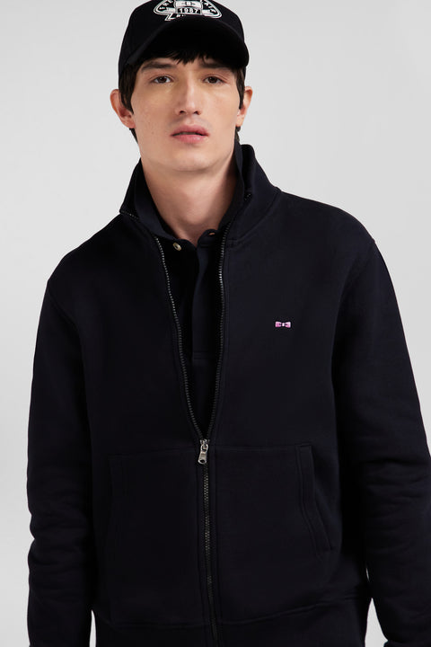 Regular black zipped brushed cotton fleece sweatshirt with high top collar - Image 3