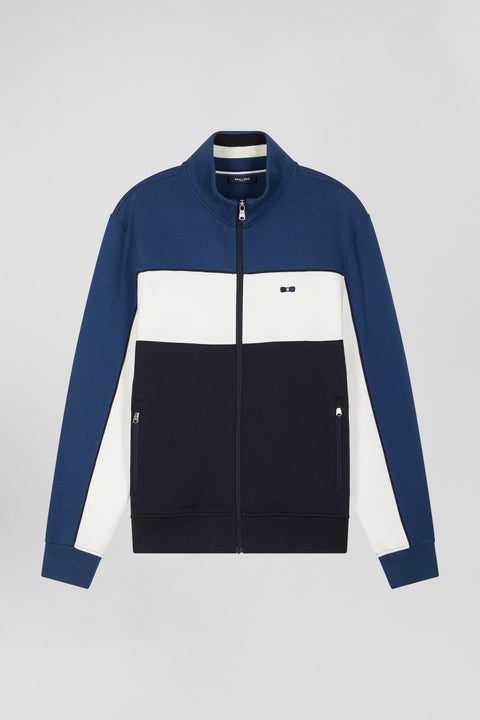 Regular blue tricolor zipped cotton blend sweatshirt - Image 2