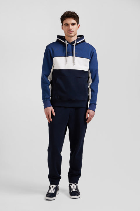 Relaxed dark blue tricolor cotton hoodie - Image 1