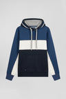 Relaxed dark blue tricolor cotton hoodie