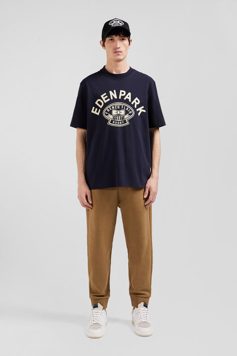 Oversize navy short-sleeved cotton T-shirt with Eden Park Rugby print - Image 1
