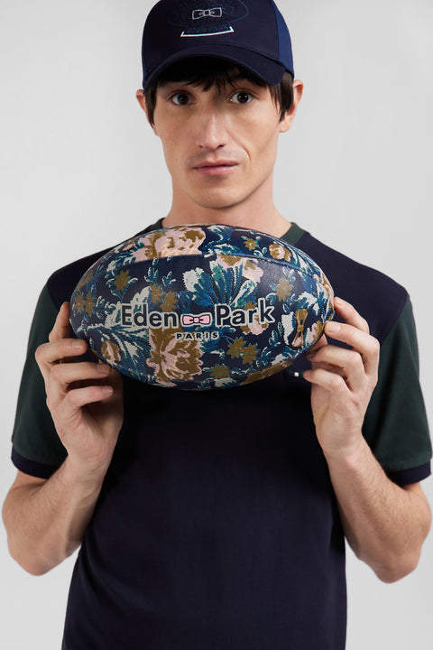 Regular green cotton T-shirt with short contrasting sleeves - Image 3