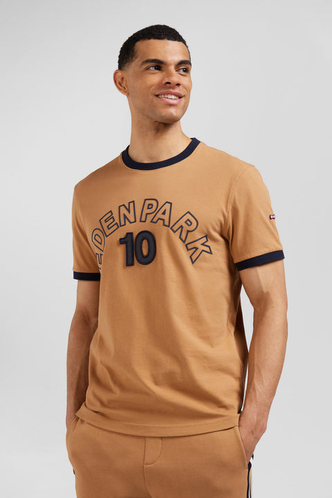 Relaxed camel bicolor short-sleeved cotton T-shirt with Eden Park 10 print - Image 3