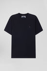 Regular navy blue short-sleeved cotton T-shirt with back patch