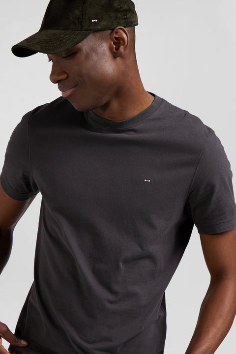 Regular khaki short-sleeved cotton T-shirt with back patch - Image 3