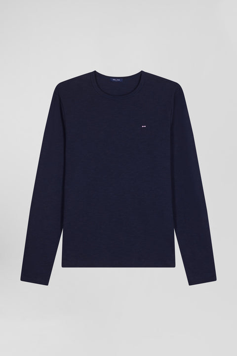 Slim navy blue long-sleeved cotton T-shirt - Image 2