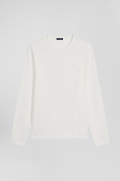 Slim ecru long-sleeved cotton T-shirt - Image 2