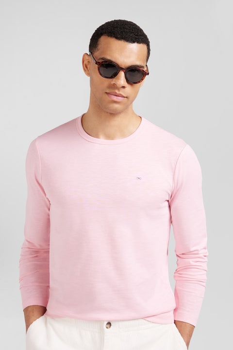 Slim pink long-sleeved cotton T-shirt - Image 3