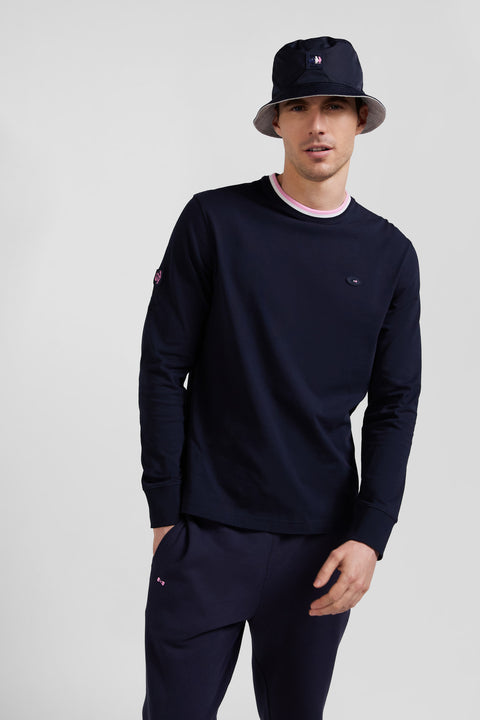 Regular navy blue XV de France long-sleeved cotton T-shirt - Image 3