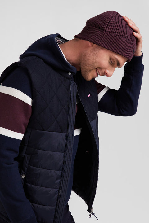 Navy blue sleeveless double quilted high collar down vest - Image 3