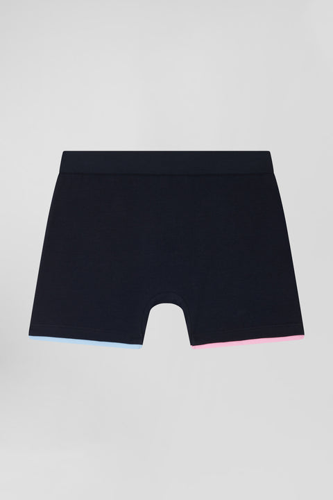 Navy blue stretch cotton boxers with contrast piping - Image 3
