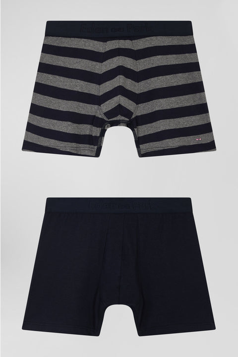 Set of 2 anthracite grey striped and solid stretch cotton boxers - Image 1