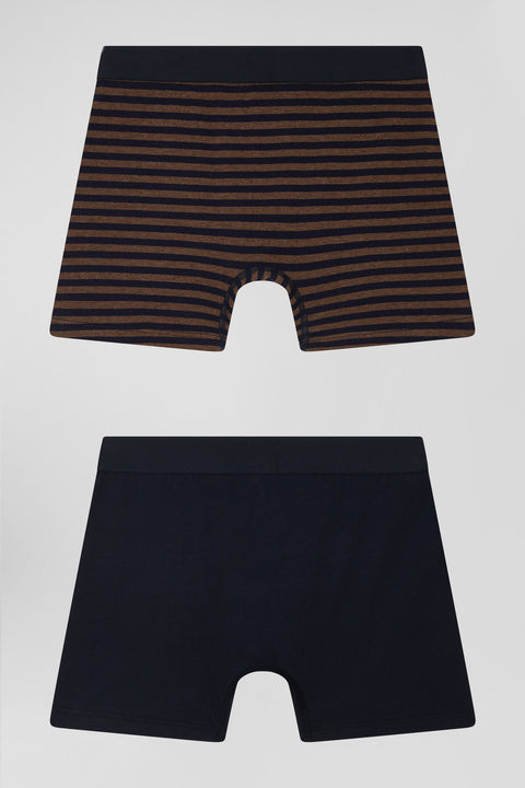 Set of 2 brown and striped stretch cotton boxers - Image 2