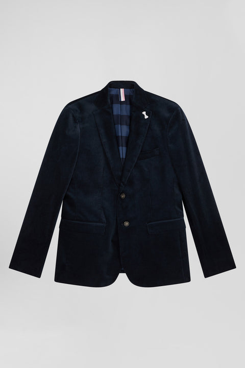 Navy blue stretch cotton velvet jacket Modern fit - Image 1