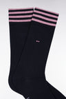 Navy stretch cotton blend socks with striped trim