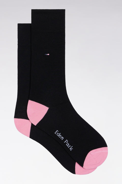 Black stretch cotton blend socks with pink reinforcements - Image 1
