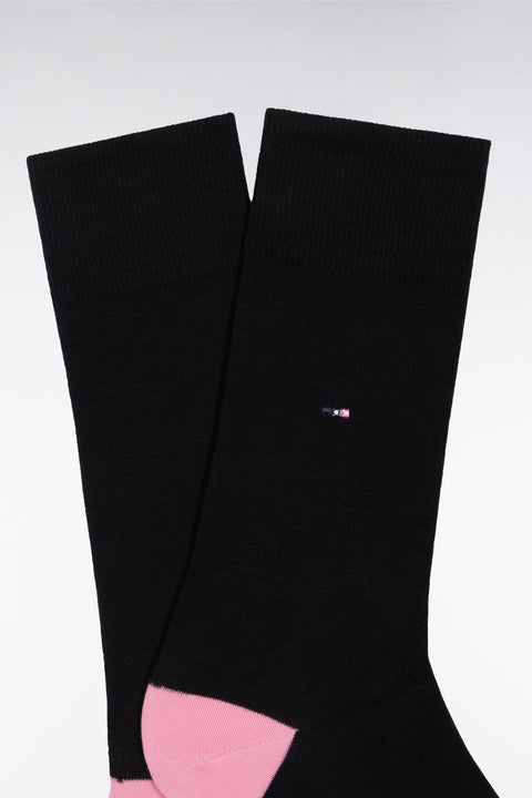 Black stretch cotton blend socks with pink reinforcements - Image 2