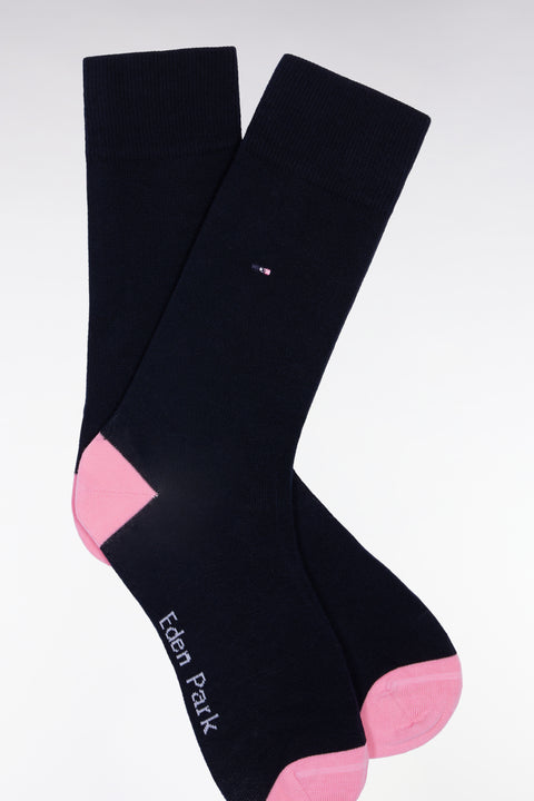 Blue cotton blend socks with pink reinforcements - Image 2