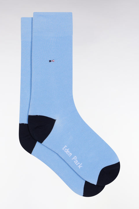 Sky cotton blend socks with navy reinforcements - Image 1
