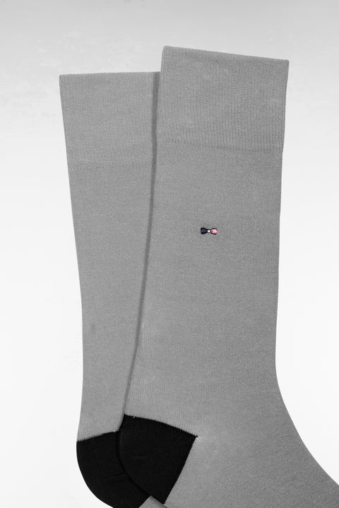 Grey cotton blend socks with navy reinforcements - Image 2