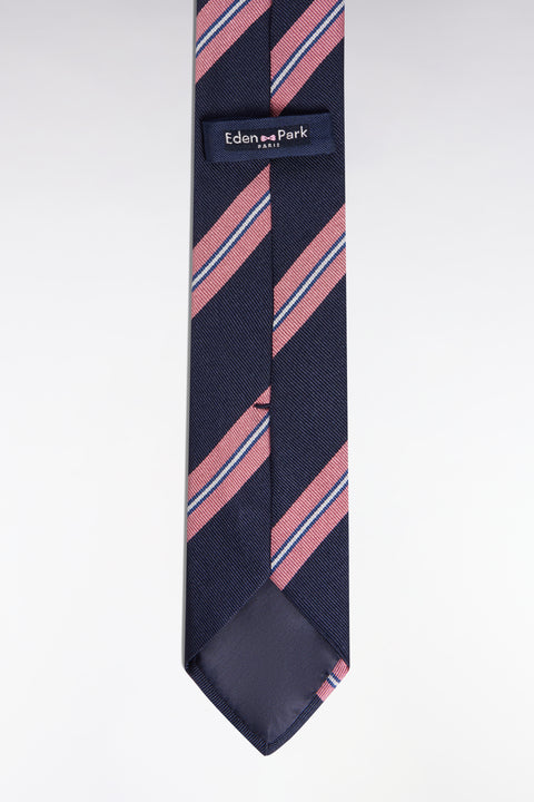 Navy and pink striped silk tie - Image 2