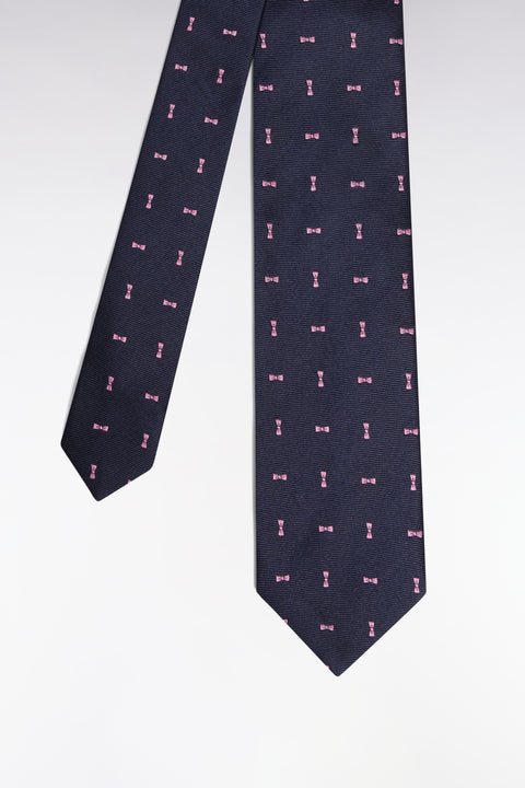Micropatterned navy silk tie pink bow tie - Image 1