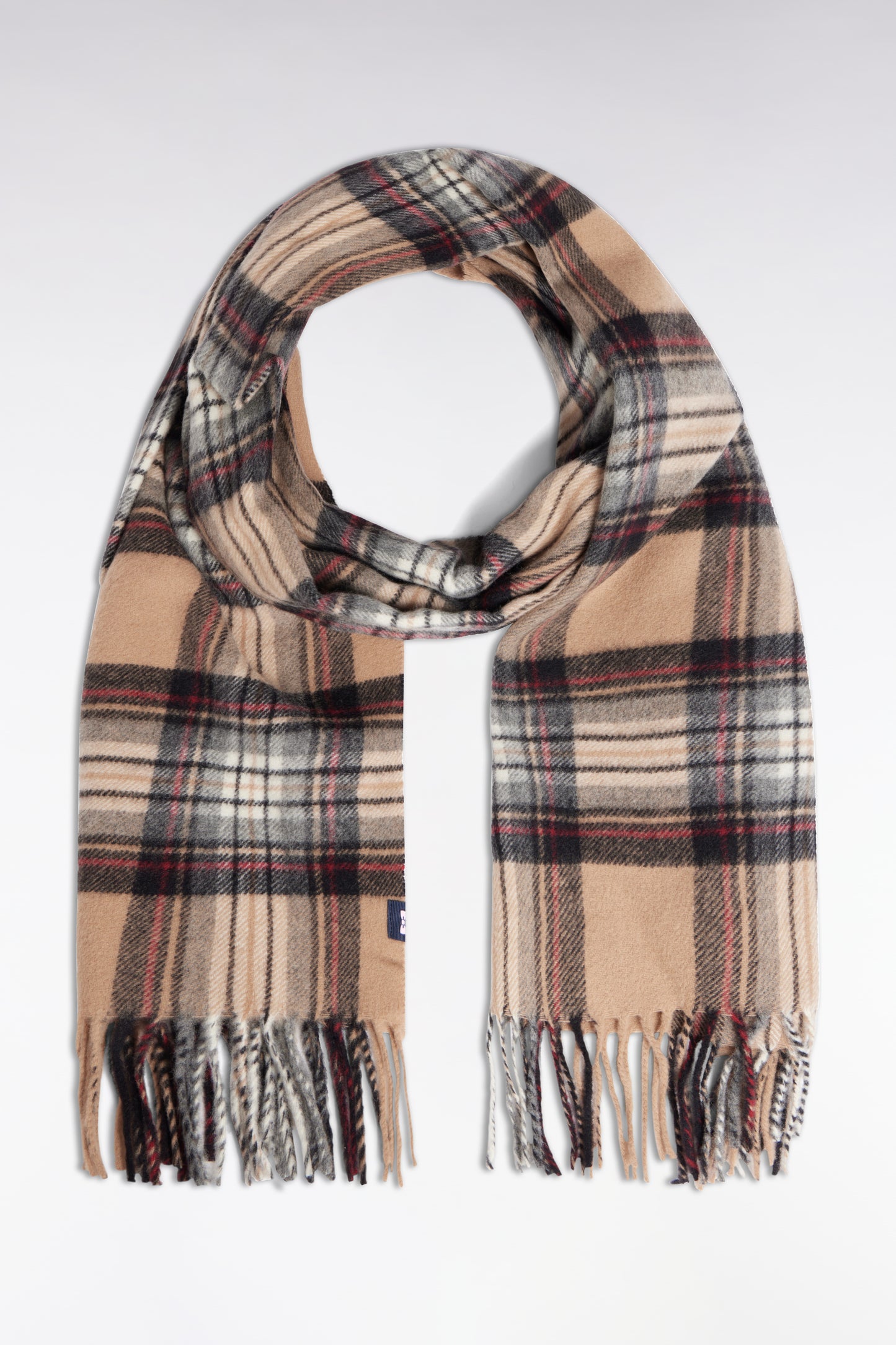 Écharpe en laine vierge à motifs Tartan camel