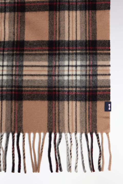 Virgin wool scarf with camel tartan pattern - Image 2