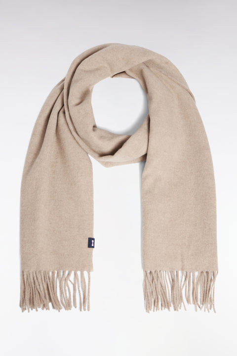 Fringed scarf in beige virgin wool - Image 1