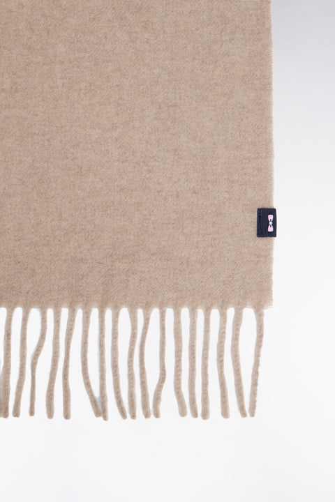 Fringed scarf in beige virgin wool - Image 2