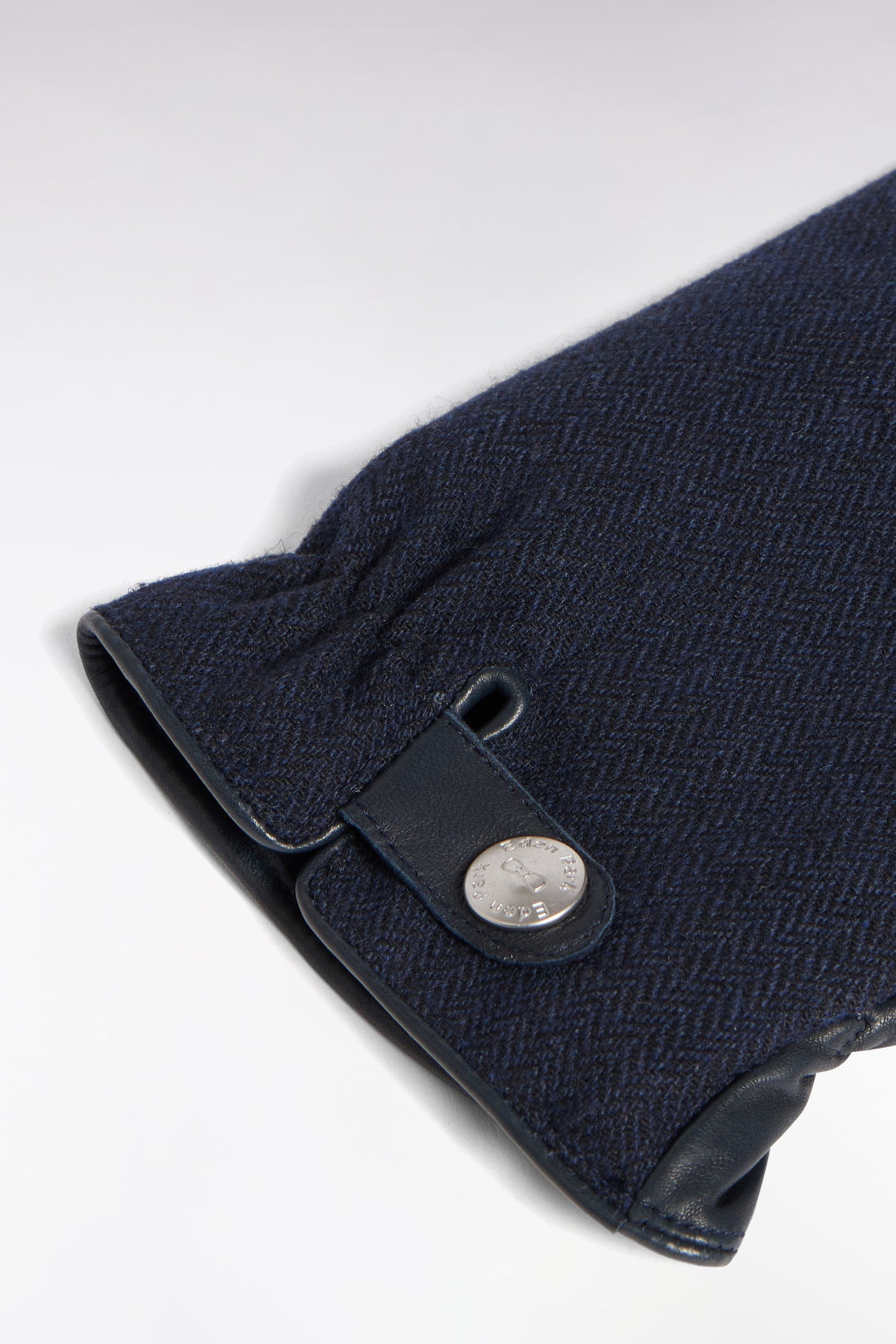 Leather and navy herringbone gloves