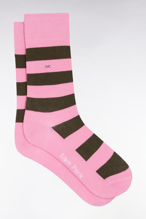 Set of three pairs of khaki and navy striped socks - Image 3