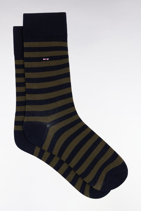 Set of three pairs of khaki and navy striped socks - Image 2