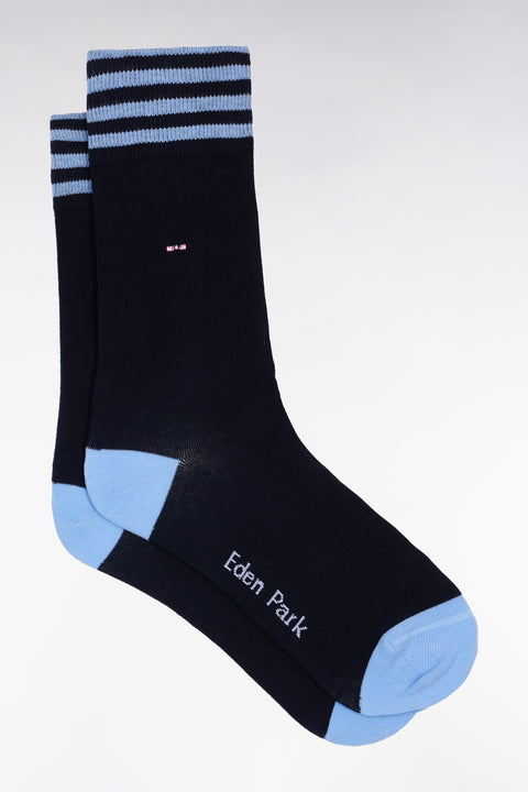 Set of three pairs of sky and navy striped socks - Image 3