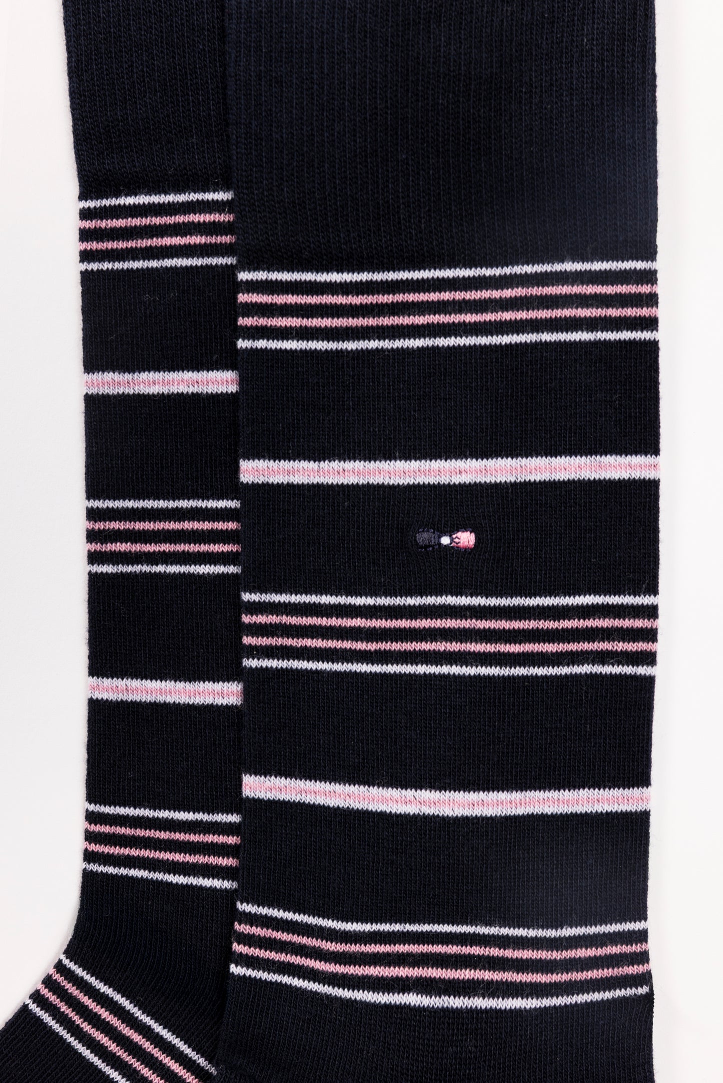 Set of two pairs of plain and striped navy stretch cotton blend socks - A SHOOTER