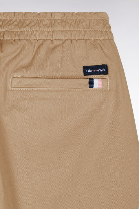 Pleatless chino pants in camel stretch cotton - Image 2