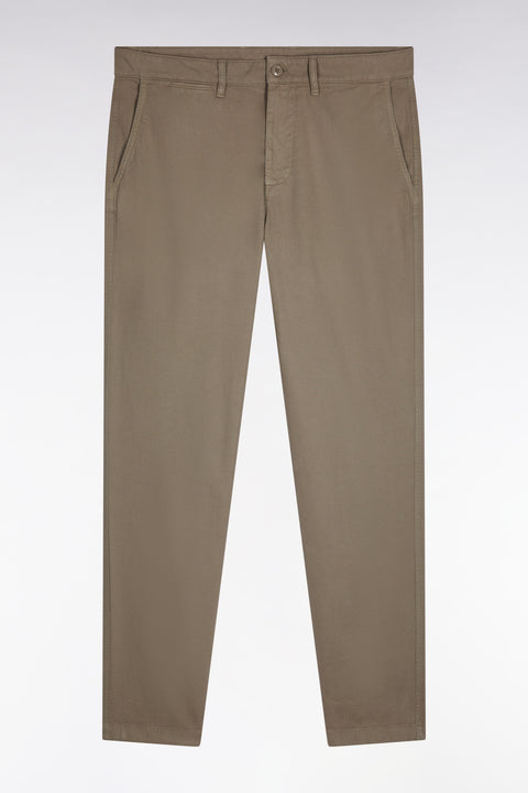 Pleatless chino pants in olive green stretch cotton - Image 2