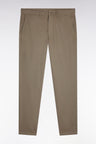 Pleatless chino pants in olive green stretch cotton