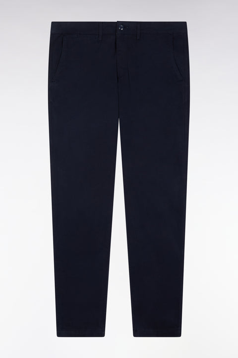 Pleatless chino pants in navy stretch cotton - Image 2