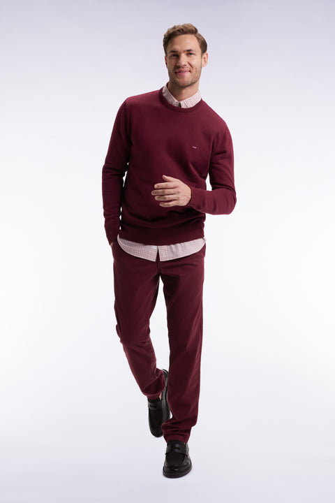 Pleatless chino pants in burgundy stretch cotton - Image 1