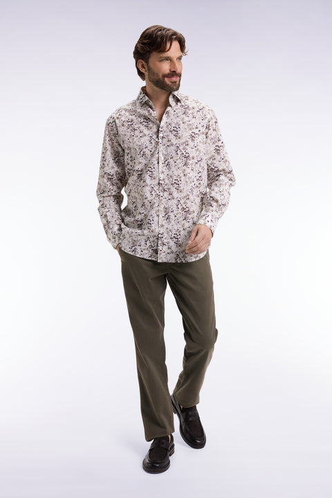 Pleatless chino pants in khaki stretch cotton - Image 3