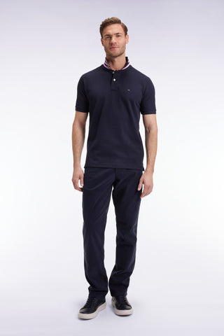 Pleatless chino pants in navy stretch cotton