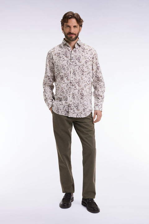 Pleatless chino pants in khaki stretch cotton - Image 1