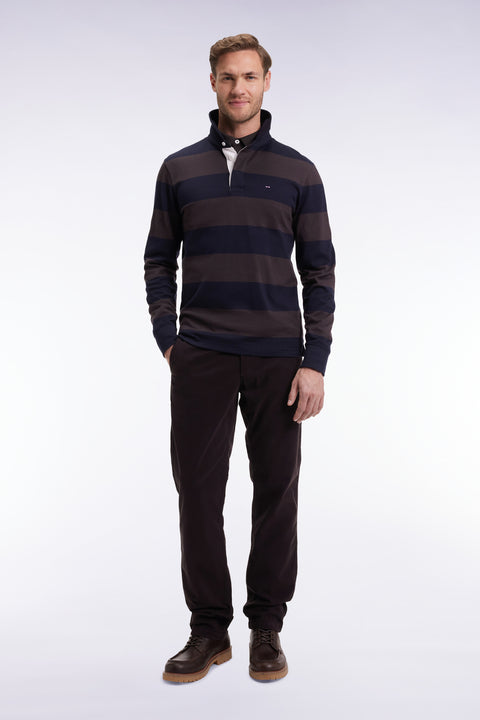 Pleatless chino pants in brown stretch cotton - Image 1