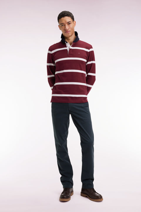 Pleatless chino pants in bottle-green stretch cotton - Image 1